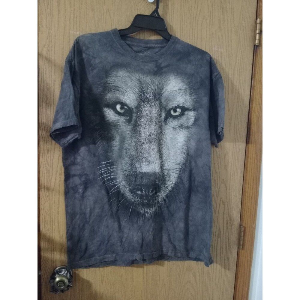 The Mountain Wolf Face T-Shirt Gray Tie Dye Big Face Graphic Tee Mens XL